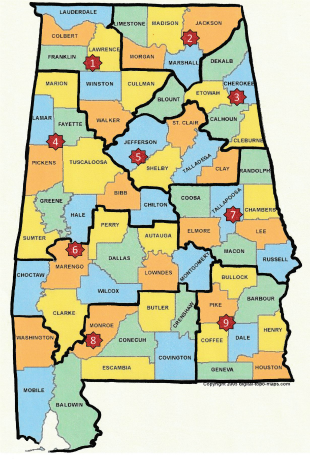 Alabama State map with ALET regions shown